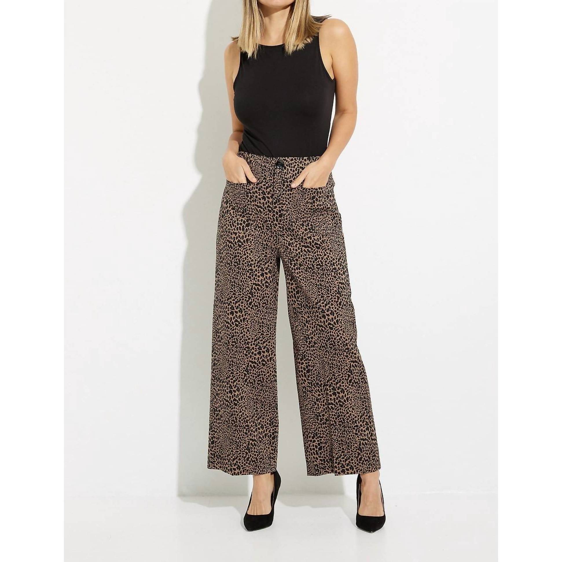 New Joseph Ribkoff Animal Print Wide Leg Pant In Brown/Black